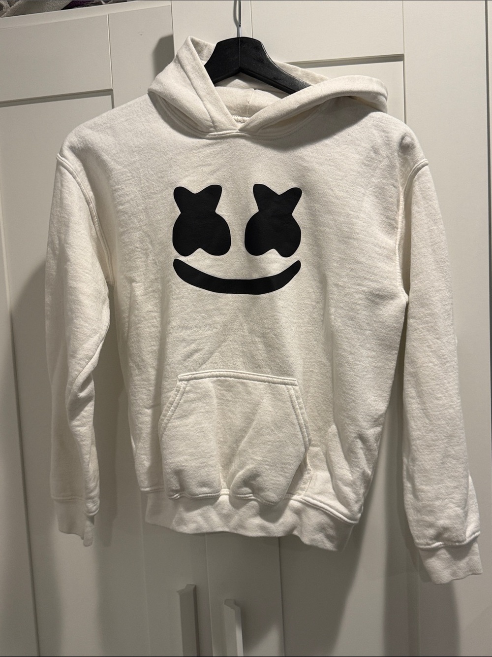 White Graphic Marshmello-Style Hoodie Sweater for Men